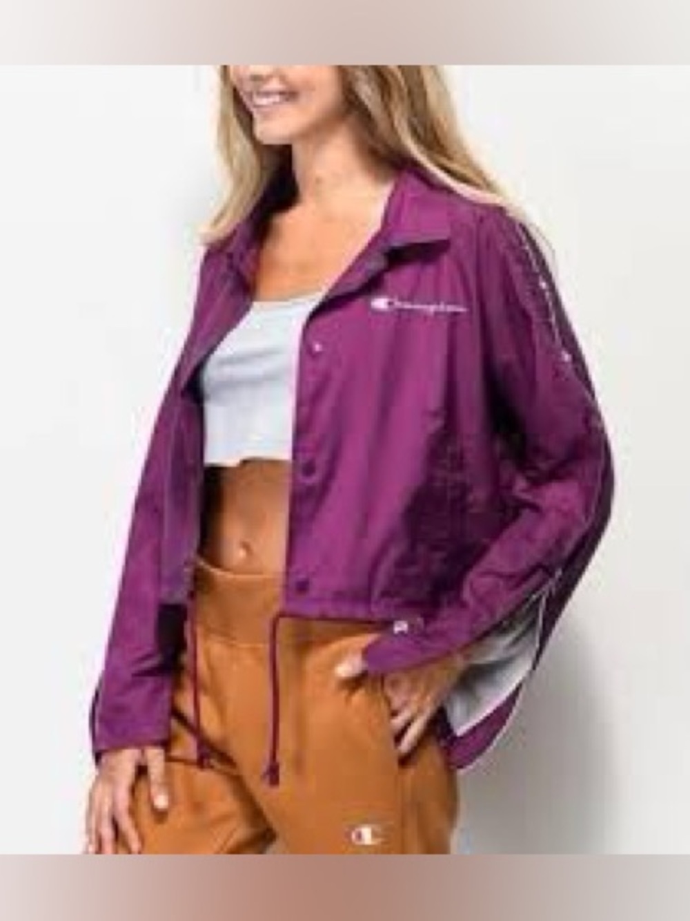 Champion Women's Purple Bomber Jacket with Snap Front